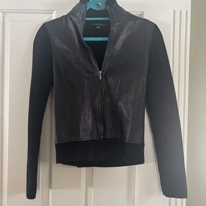 Banana Republic Black Leather Jacket with Knit Sleeves